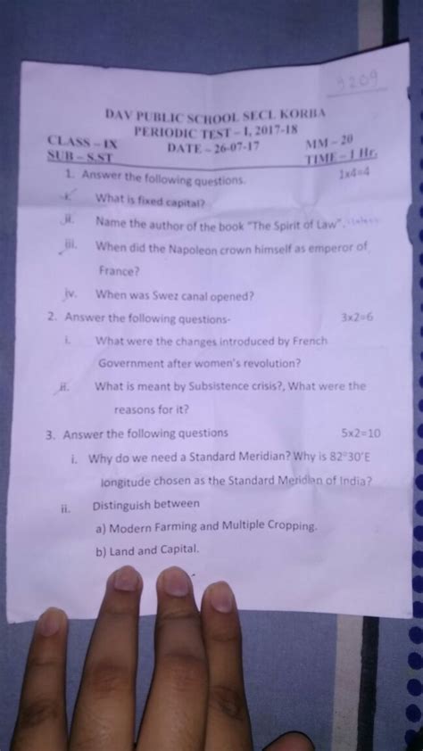 Cbse Sample Paper Of Social Science With Answer For Class