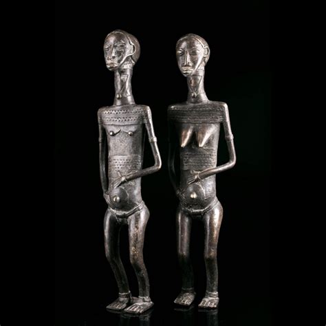 Couple Primordial En Bronze Dogon Mali Art Africain Traditionnel