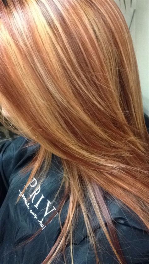 Copper Red Hair Color With Golden Blonde Highlights