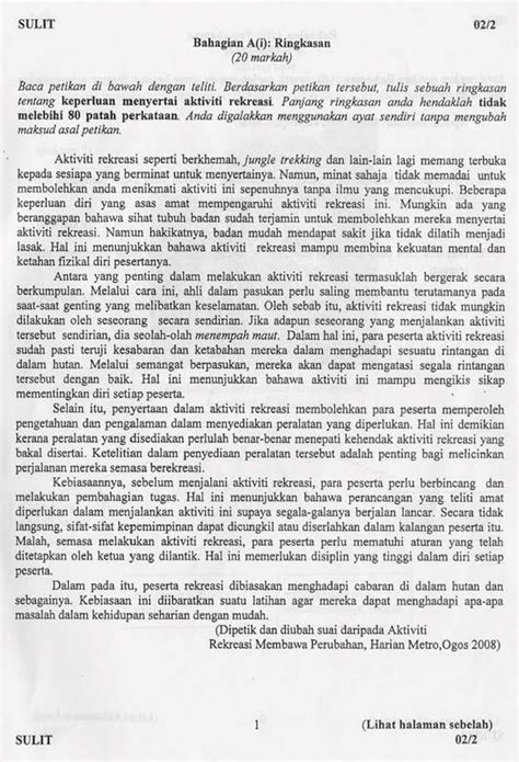 Bahasa melayu, bahasa inggeris, matematik, sains, sejarah, geografi, ask, rbt … Contoh jawapan soalan percubaan Bahasa Melayu kertas 2 ...