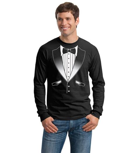 Tuxedo T Shirt Long Sleeve In Black With Red Tieno Carnation Shop
