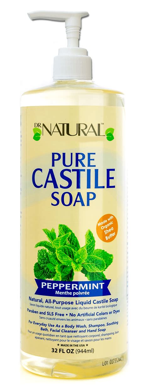 Dr Natural Pure Castile Liquid Soap Peppermint 32 Oz