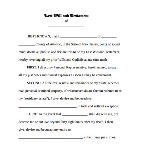 Free 7 Sample Last Will And Testament Forms In Ms Word Pdf