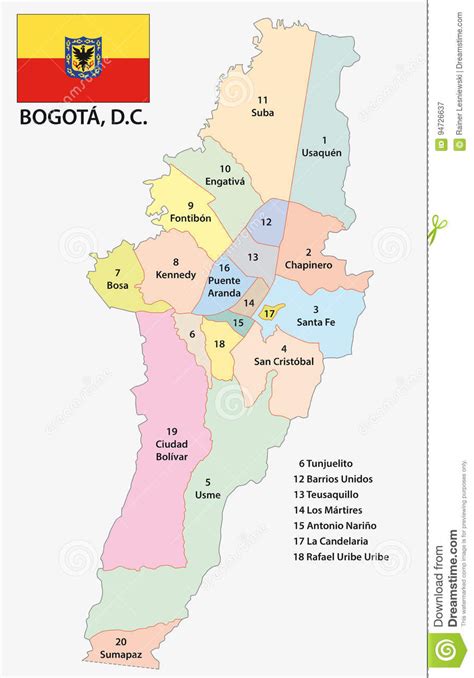 Google map of bogota (colombia, bolivar region). Bogota Administrative And Political Map With Flag Stock ...