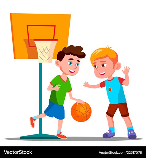 Two Boys Playing Basketball On Playground Vector Image