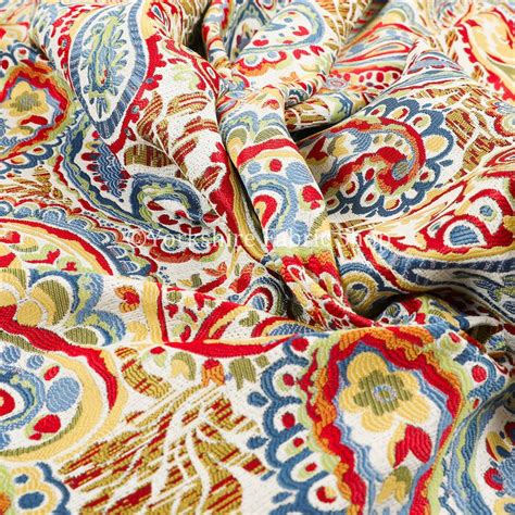 All Over Paisley Pattern Red Blue Yellow Chenille Upholstery Etsy Uk