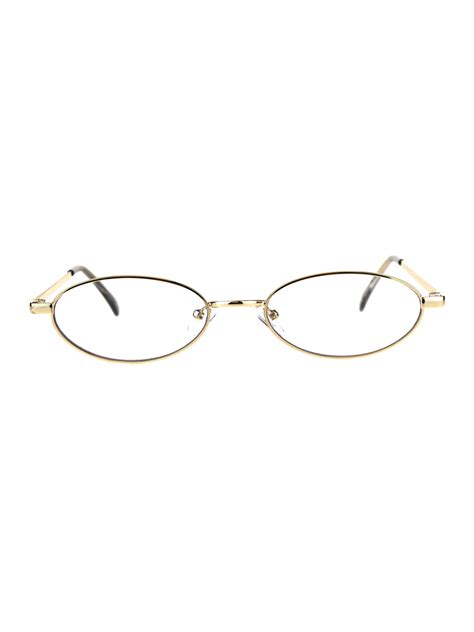 Extra Narrow Oval Metal Rim Round Retro Vintage Clear Lens Eye Glasses