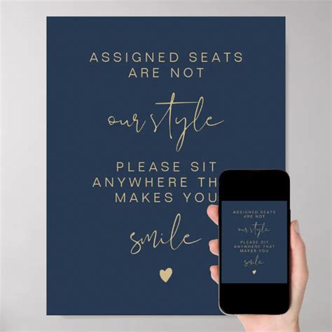 Caitlin Navy And Gold Sit Anywhere No Assigned Seat Poster Zazzle