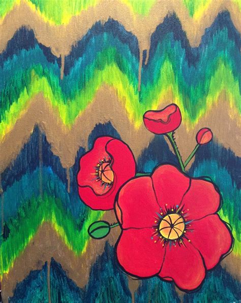 Chevron Poppies Pinots Palette Painting