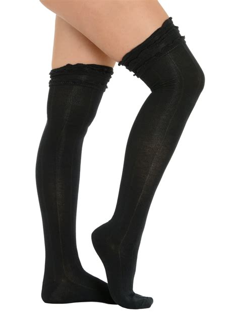 K Bell Socks Over The Knee Black Ruffle Socks Fine Ribbing Womens Rayon Dress Socks Walmart