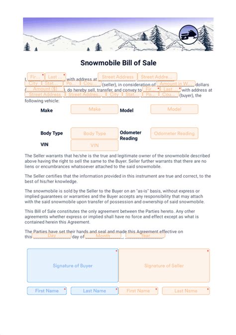 Snowmobile Bill Of Sale Sign Templates Jotform
