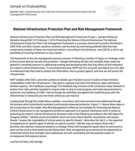 ⇉national Infrastructure Protection Plan And Risk Management Framework