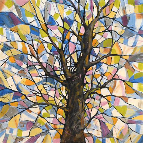 Original Abstract Tree Landscape Painting Stained