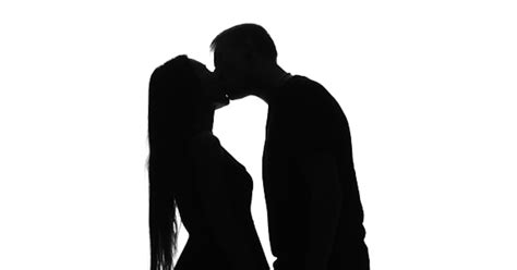 Two Lovers Embracing And Kissing Love Silhouette White Stock Video
