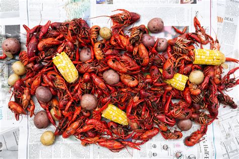 Traditional Southern Crawfish Boil Cooking With Cocktail Rings