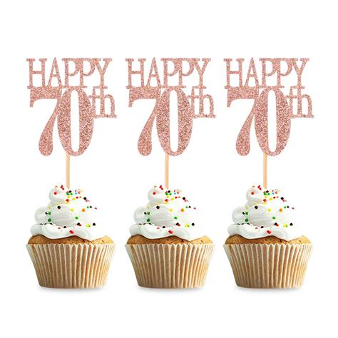 Buy 24pcs 70 Cupcake Toppers Happy 70th Birthday Cake Toppers Seventy