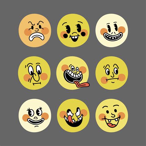 Smile Retro Emoji The Faces Of Cartoon Characters Of The 30s Big Set
