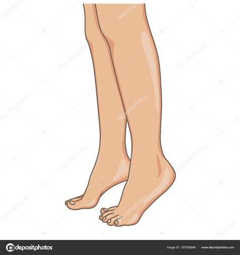 Female Legs Barefoot Side View Vector Illustration Hand Drawn Cartoon