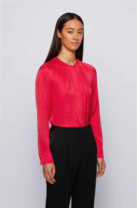 Blouses | Womens Hugo Boss Silk-Blend Blouse With Gathered Neckline Pink • Watchflix Usa