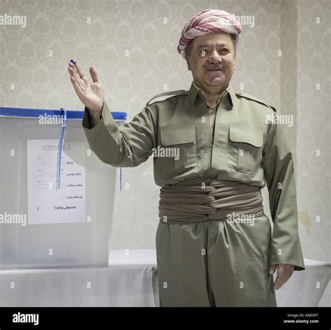 Krg Masoud Barzani Is After Casting His Vote During The Referendum Of
