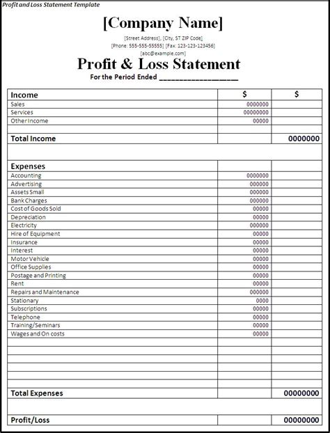 Download Microsoft Word Templates Profit Loss Free Managercaddy