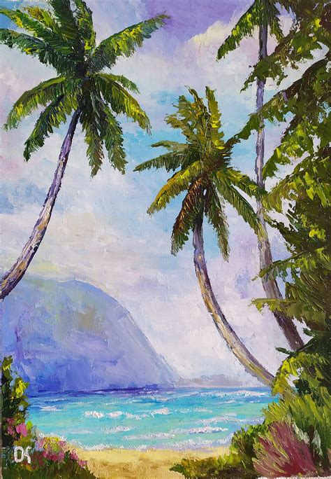 Hawaii Oil Painting Sunset Original Art Palm Tree Canvas Art Etsy