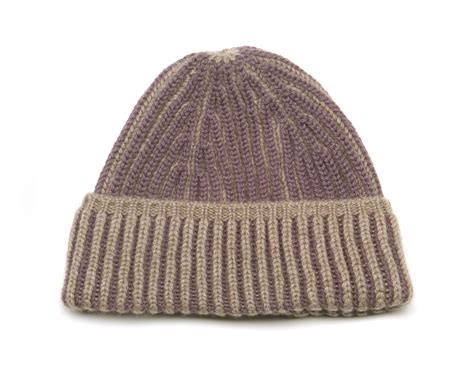 Two Tone Ribbed Beanie In Smokeystoneage 100 Cashmere