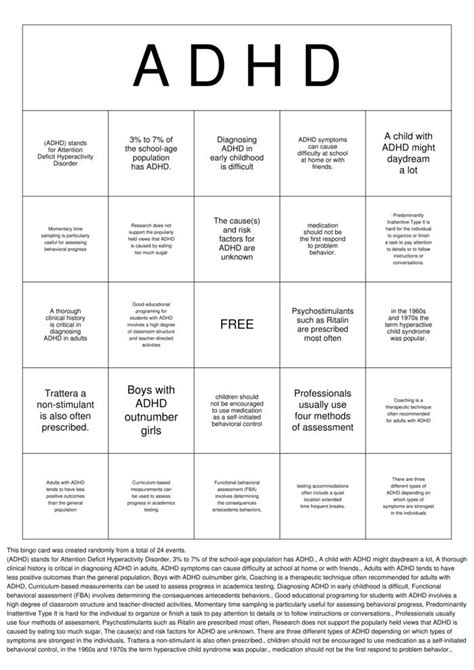 Some adults with autism are so fascinated by a particular topic of interest that they find it almost impossible to change the subject. ADHD Bingo Cards to Download, Print and Customize!