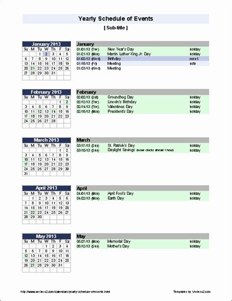 Calendar Of Events Template Fresh Free Yearly Schedule Of Events