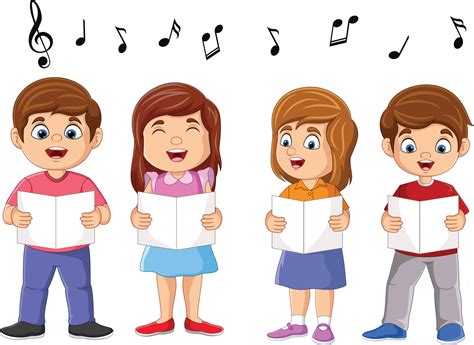 Grupo De Dibujos Animados De Niños Del Coro Cantando Una Canción