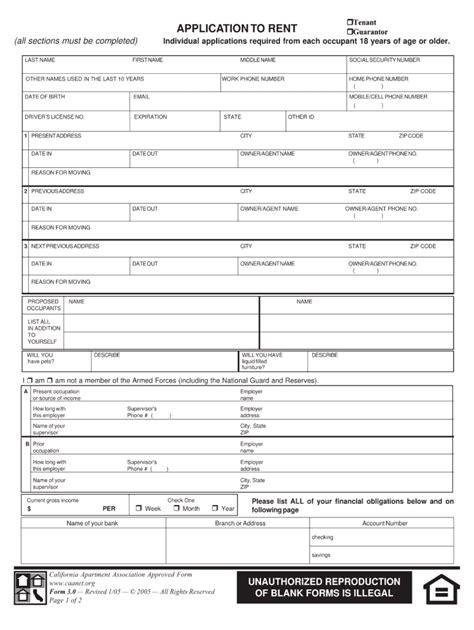Rental Application Form Fillable Printable Forms Free Online
