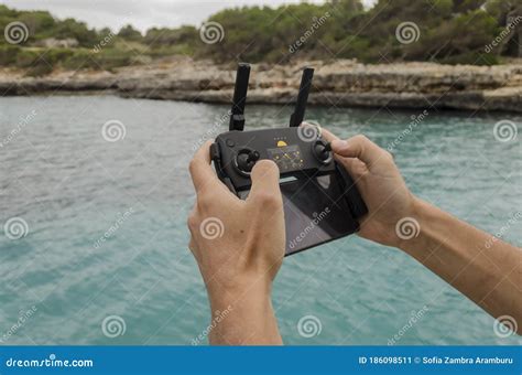Male Hands Holding A Drone Remote Control Stock Image Image Of