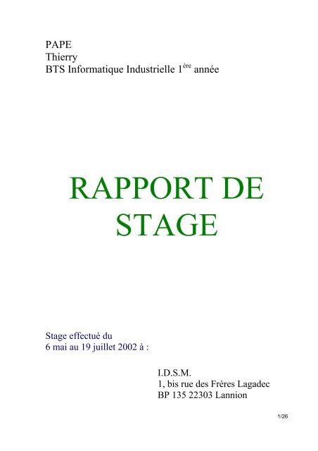 Rapport De Stage Bts Informatique Images And Photos Finder