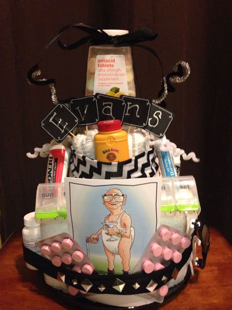 This birthday gift for her arrives in a gorgeous personalized name box with a personalized mug. Funny/gag gift geriatric diaper cake made from "depends ...