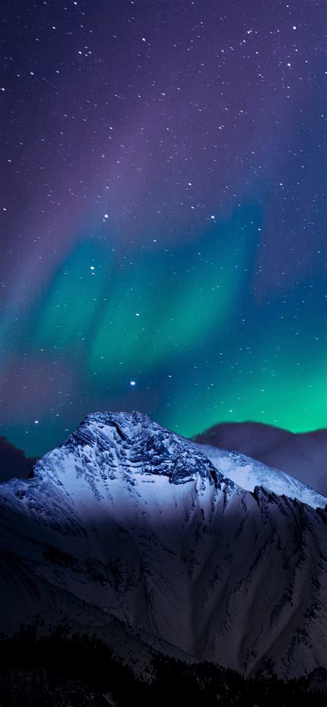 1242x2688 Northern Lights Night Sky Mountains Landscape 4k Iphone Xs