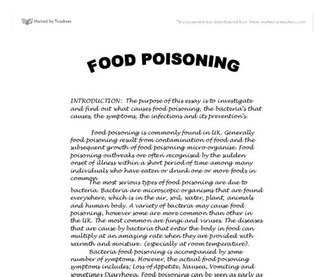 Food Poisoning Gcse Design And Technology Marked By