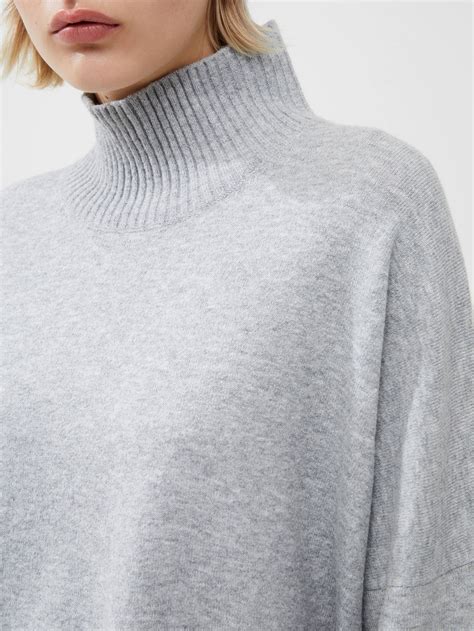 Jeanie Vhari Recycled Roll Neck Jumper Light Grey Mel French Connection Uk