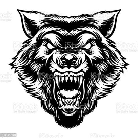 Silhouette Angry Wolf Head Tattoo Stock Illustration Download Image