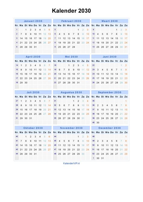 Maak je eigen online kalender. Kalender 2030 - Jaarkalender en Maandkalender 2030 met ...