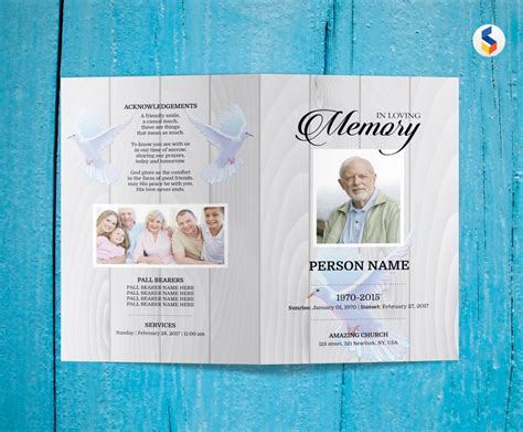 Wooden Background And Dove Funeral Program Template Obituary Etsy
