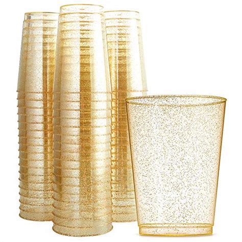 Wdf 100pcs 12oz Gold Cupsdisposable Gold Glitter Plastic Cups Premium