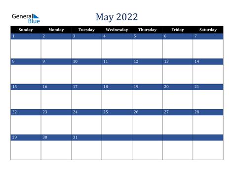 May 2022 Calendar Pdf Word Excel