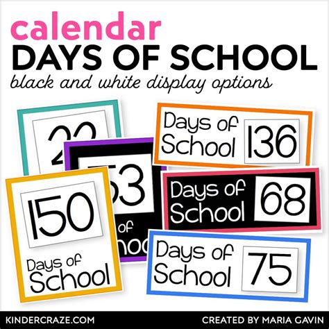 Days Of School Counting Cards For Classroom Calendar Kinder Craze