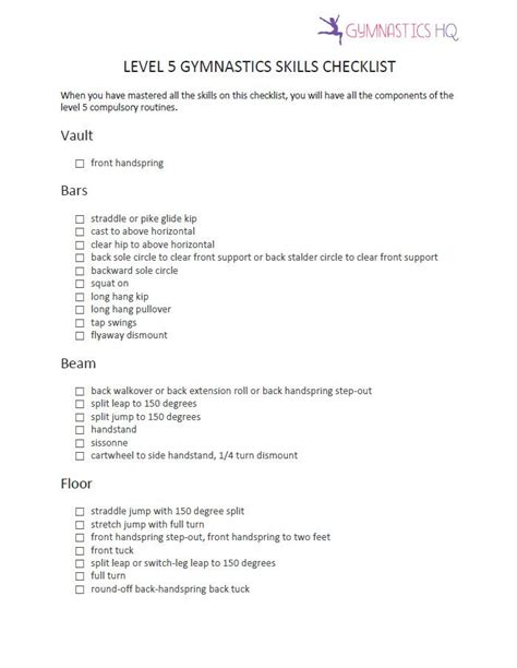 Level Gymnastics Skills Printable Checklist For The Classes I Coach