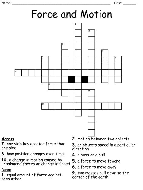 Force And Motion Crossword Wordmint