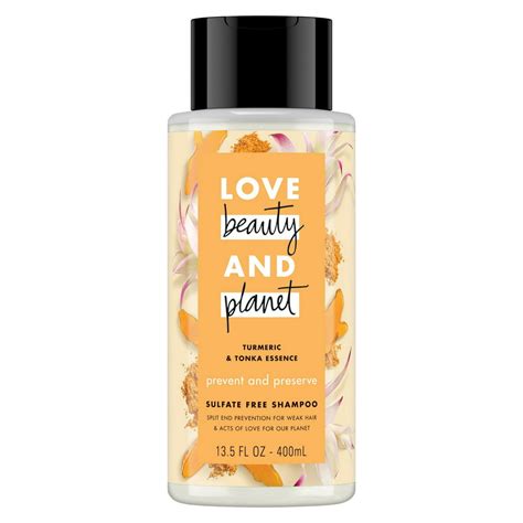 love beauty and planet sulfate free prevent and preserve shampoo turmeric and tonka essence 13 5 oz