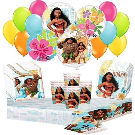 disney moana party supplies pack including plates cups tablecover napkins and balloons 46pc