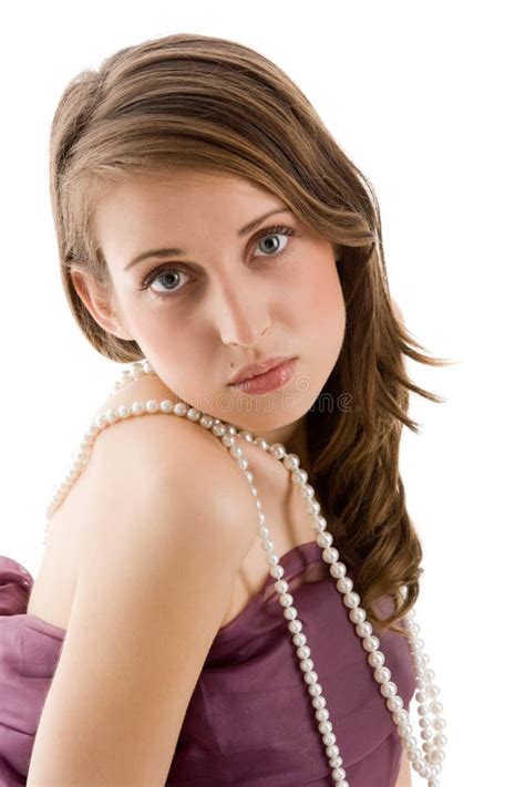 Woman Wearing Pearl Necklace Stock Photo Image Of Brunette Elegant