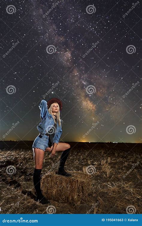 gorgeous cowgirl under milky way stock image image of darkness gorgeous 195041663