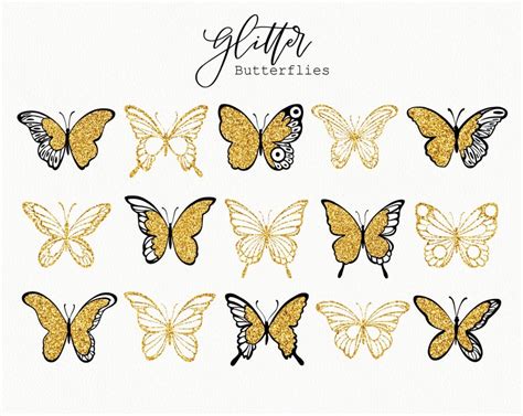 Digital Butterfly Clipart Gold Clipart Glitter Butterflies Etsy